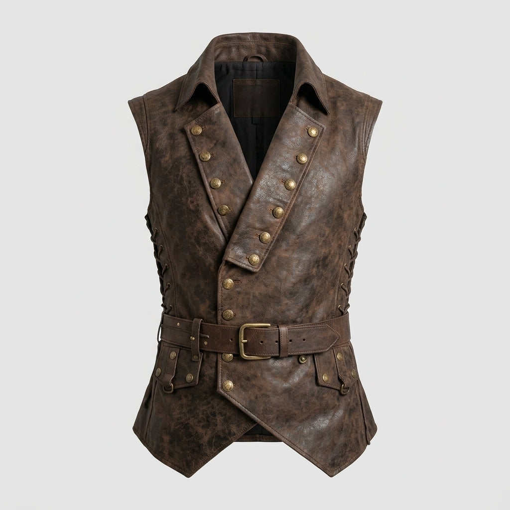 Captain Jack Sparrow Leather Vest – Pirate Steampunk Renaissance Waistcoat