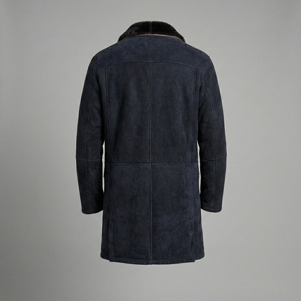 Men’s Genuine Shearling Sheepskin Leather Coat – Luxury Winter Overcoat