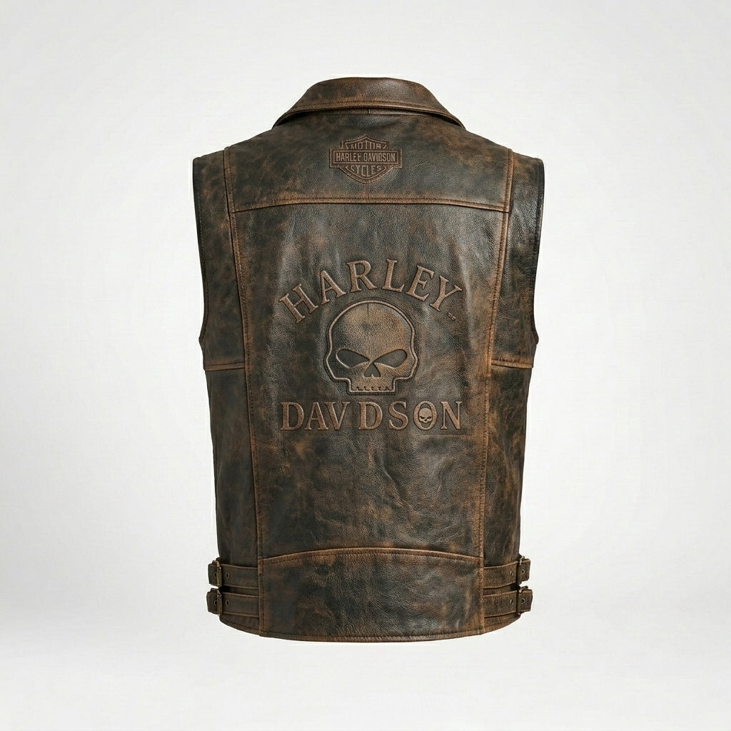 Distressed Leather Biker Vest for Men – Classic Harley Style