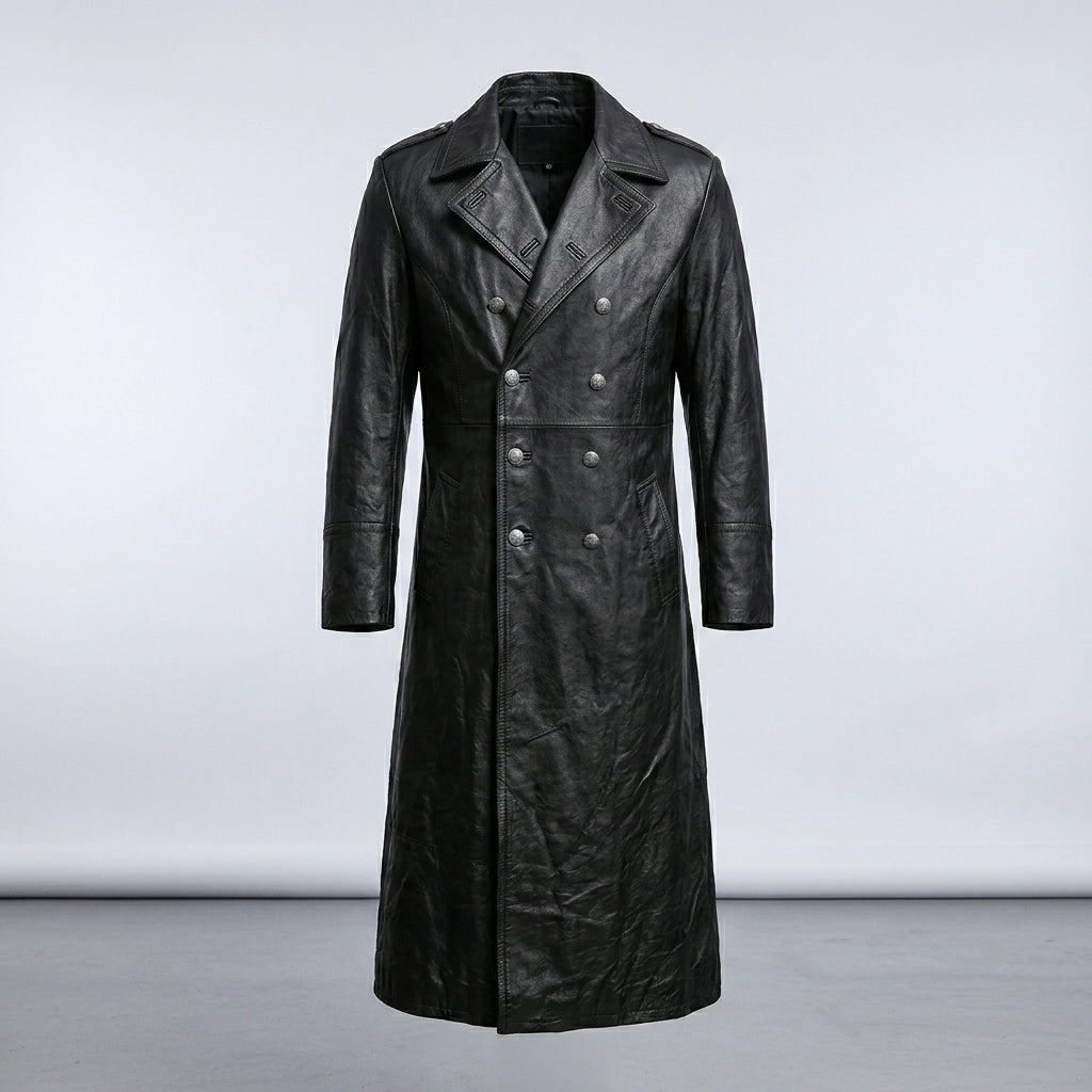 Men’s German Officer WW2 Style Leather Trench Coat – Classic Military Edition