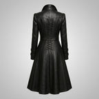 Women’s Black Gothic Victorian Leather Trench Coat – Elegant Long Statement Coat