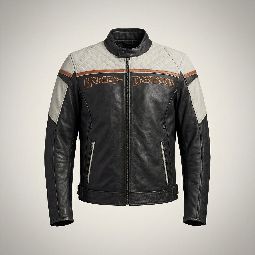 Men’s Classic Leather Biker Jacket – Harley Style Rider Edition