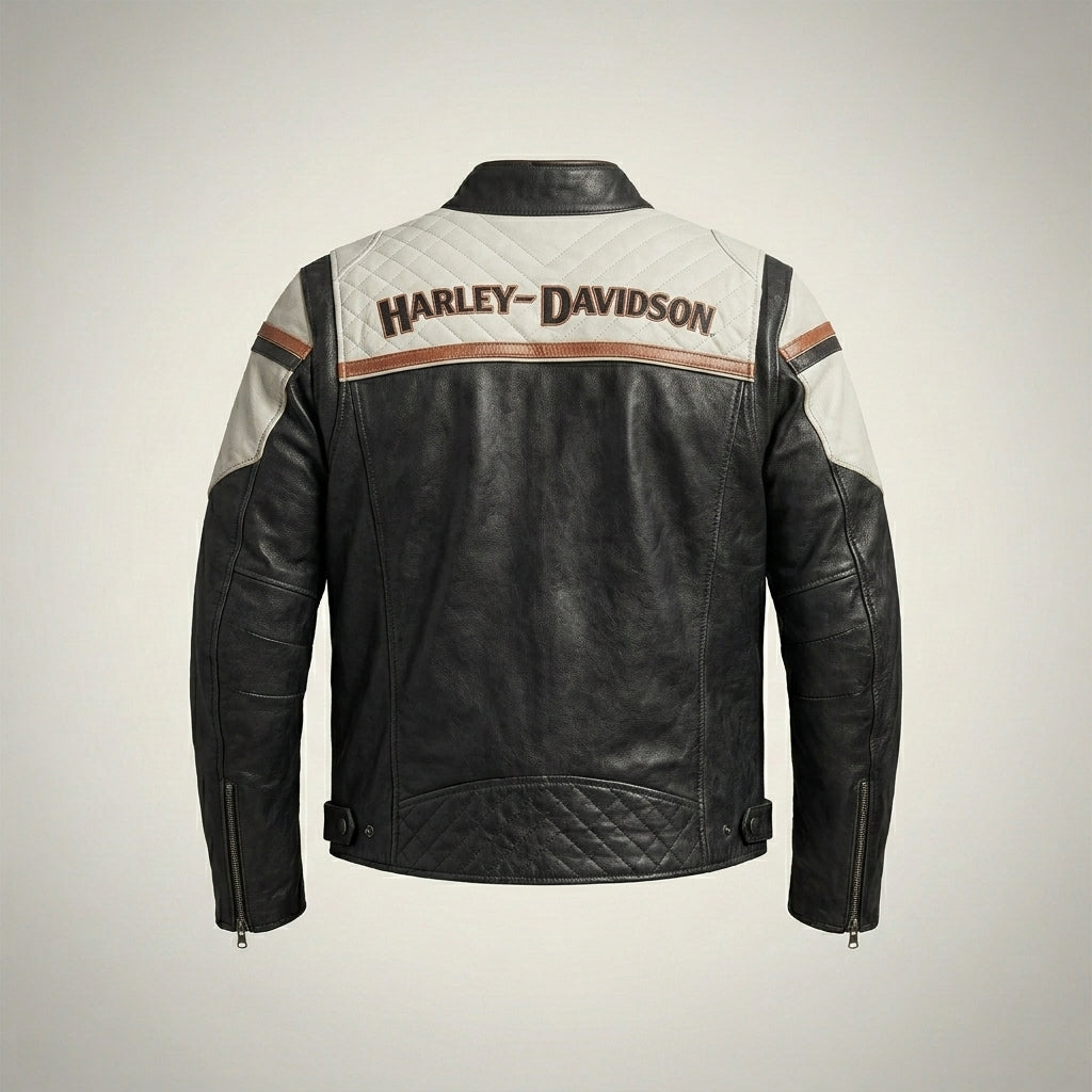 Men’s Classic Leather Biker Jacket – Harley Style Rider Edition