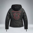 Women’s Scroll Skull Leather Motorcycle Jacket – Harley Style Edition