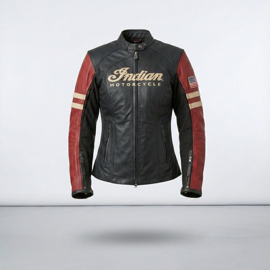 Women’s Racer Leather Motorcycle Jacket – Indian Style Heritage Edition