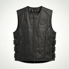 TXR Shooter Men’s Leather Motorcycle Vest – Classic Biker Edition
