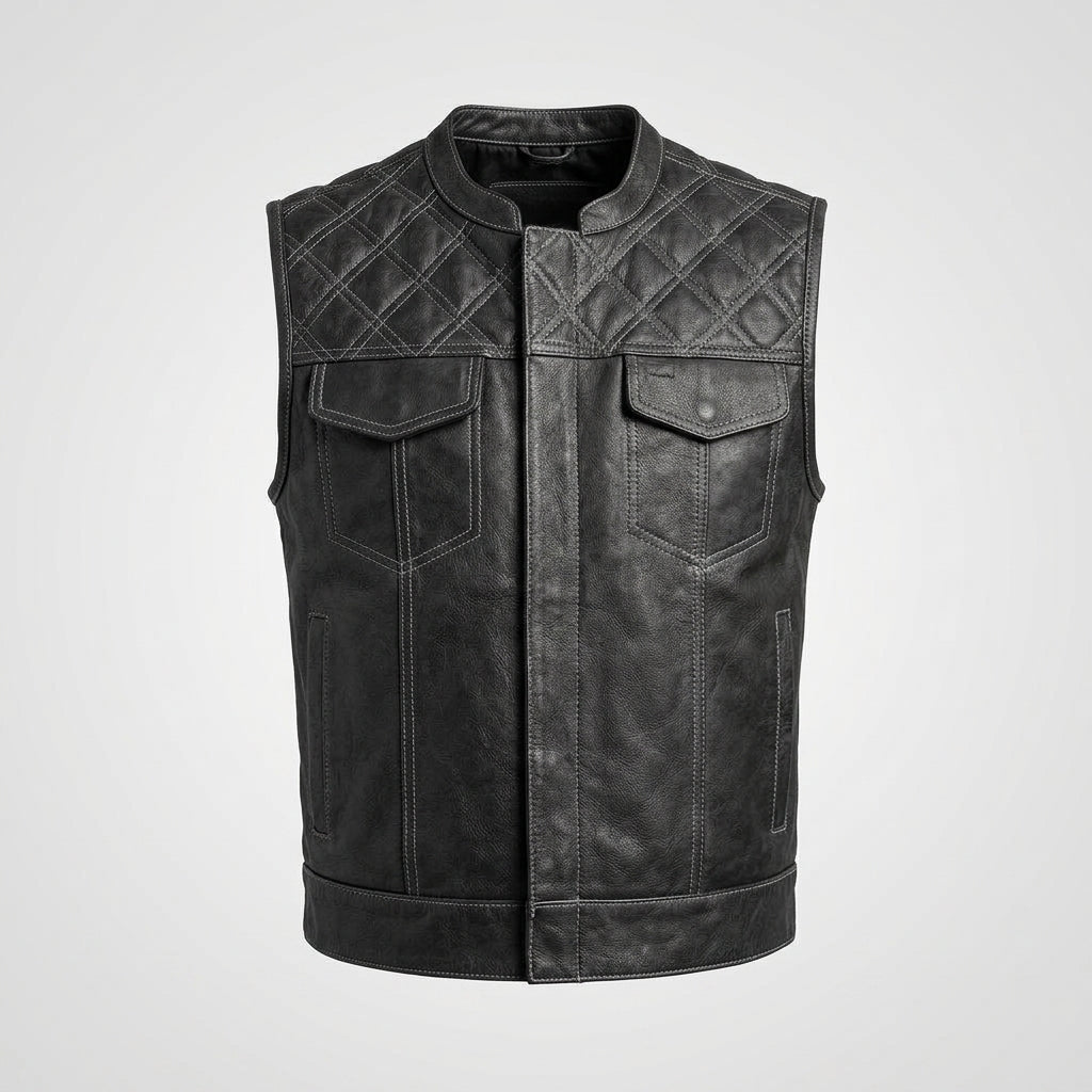 Men’s Black Embroidered Leather Vest – Pelle Pelle Urban Edition