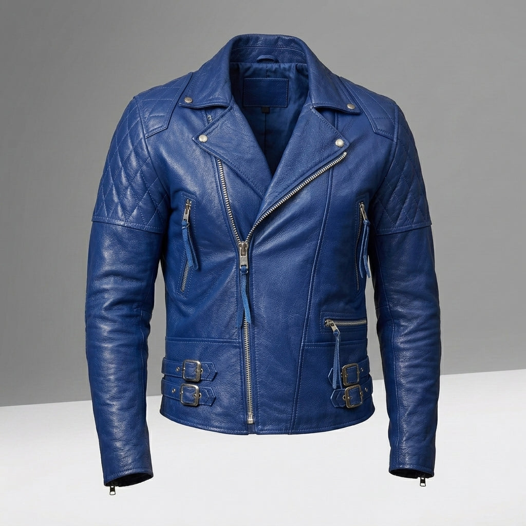 Cafe Racer Leather Jacket - Buy Royal Blue Motorcycle Jacket