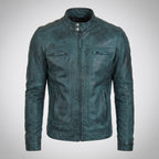 Men’s Distressed Cafe Racer Leather Jacket – Vintage Biker Motorcycle Jacket