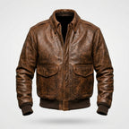 Men’s 100 Mission A-2 Pilot Leather Jacket – Classic Aviation Bomber Coat