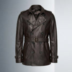 Men’s Double Breasted Lamb Leather Belted Waist Coat