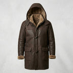 Men’s Brown Shearling Hooded Coat – Genuine Shearling Winter Coat