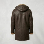 Men’s Brown Shearling Hooded Coat – Genuine Shearling Winter Coat