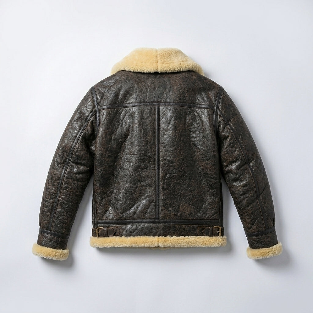 Men’s Dark Brown B3 Military Shearling Bomber Jacket – Premium Aviator Flight Coat