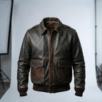 Men’s Brown A2 Aviator Military Pilot Leather Bomber Jacket – Classic Flight Coat