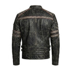 Men’s Distressed Black Cow Leather Biker Jacket – Vintage Quilted Moto Jacket