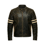 Men’s Distressed Brown Cafe Racer Leather Jacket – Royal Enfield Inspired Biker Coat