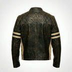 Men’s Distressed Brown Cafe Racer Leather Jacket – Royal Enfield Inspired Biker Coat