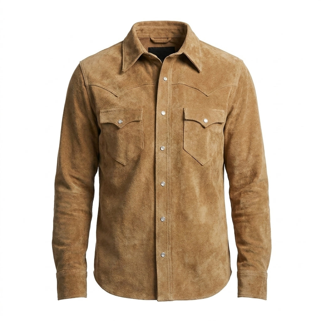Men’s Tan Suede Western Shirt Jacket – Cowboy Style Heritage Shirt