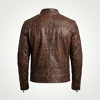 Men’s Coffee Brown Distressed Sheepskin Cafe Racer Leather Jacket