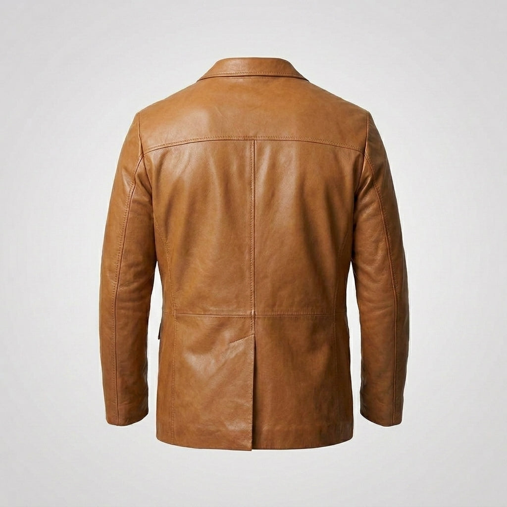 Men’s Tan Lambskin Leather Blazer – Classic Two-Button Tailored Sport Coat