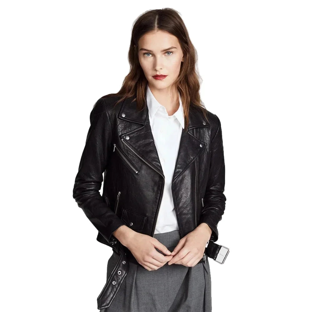 Classic Leather Biker Jacket for Women