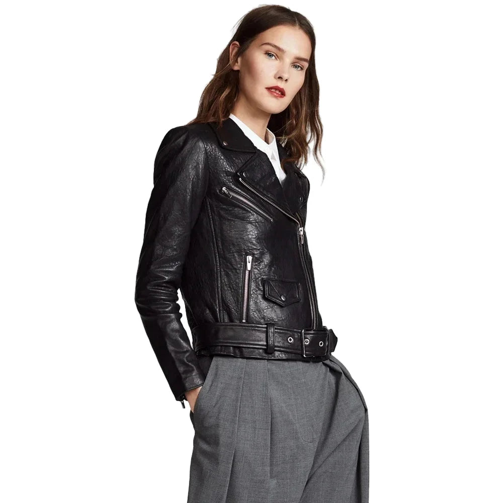 Classic Leather Biker Jacket for Women