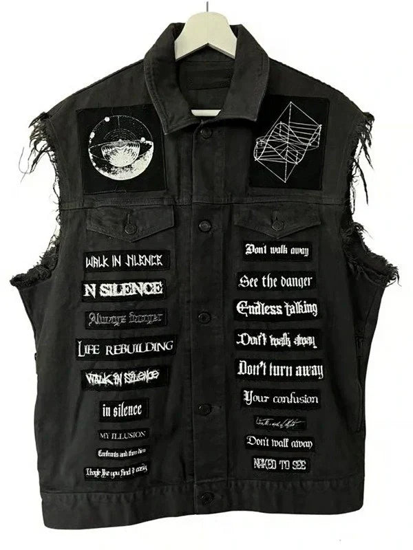 American Rap Singer Juice Wrld Black Denim Vest