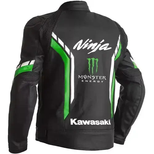 Kawasaki Ninja Motorcycle Monster Energy Racing Cowhide Leather Biker Jacket