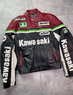 Kawasaki Alphinestars Motorcycle Racing Cowhide Leather Jacket
