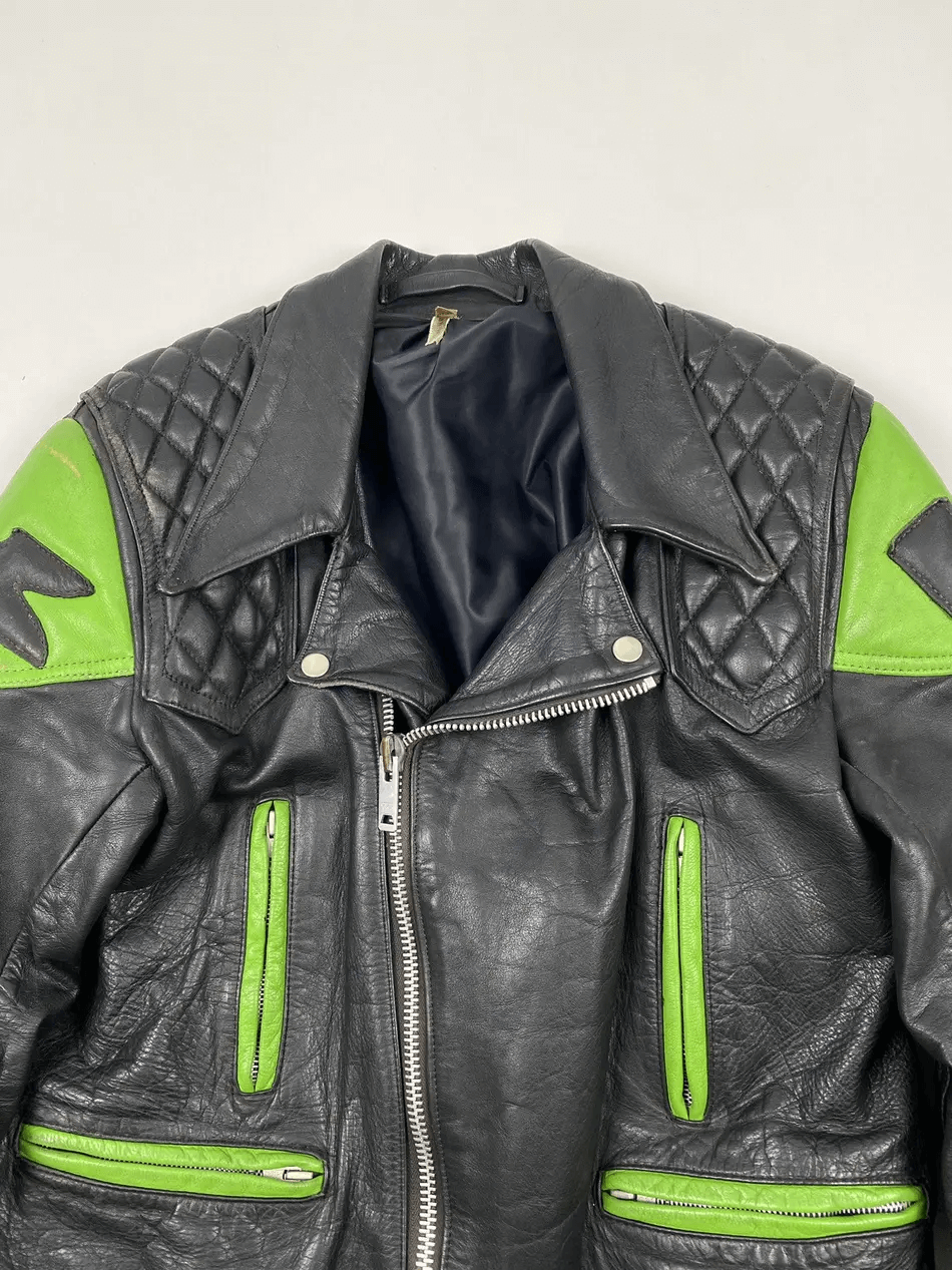 Kawasaki Black Motorcycle Leather Biker Jacket