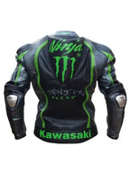 Kawasaki Monster Green Motorcycle Racing Cowhide Leather Jacket