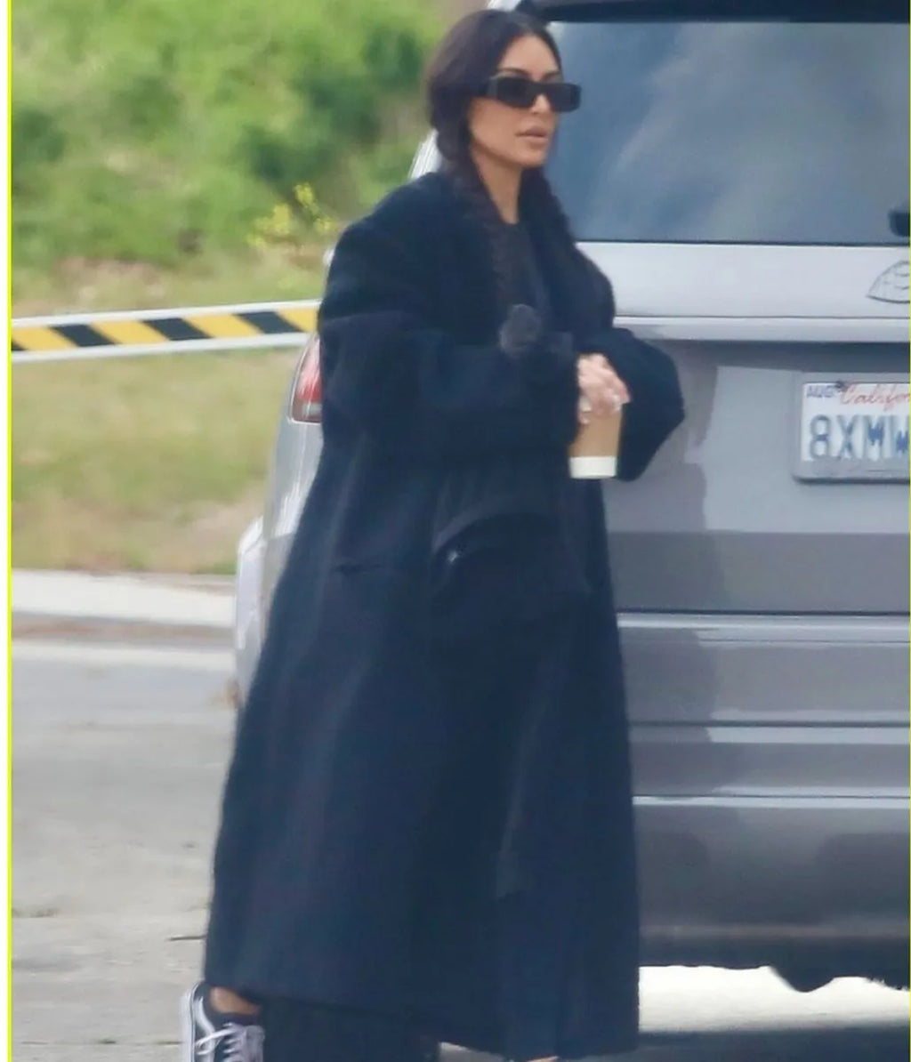 Kim Kardashian Saint’s Soccer Game Black Faux Fur Coat