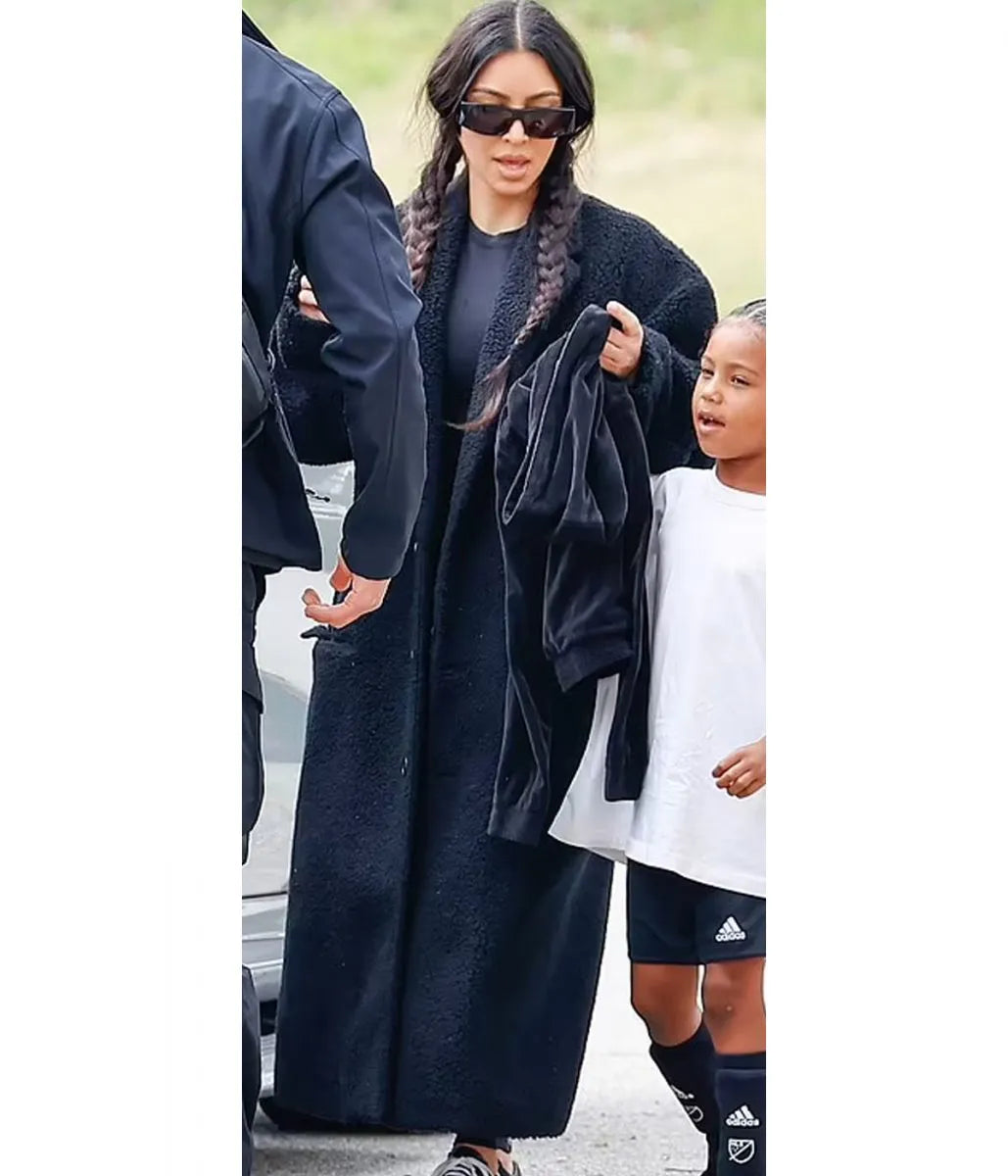 Kim Kardashian Saint’s Soccer Game Black Faux Fur Coat