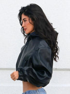 Kylie Jenner Cropped Black Leather Jacket