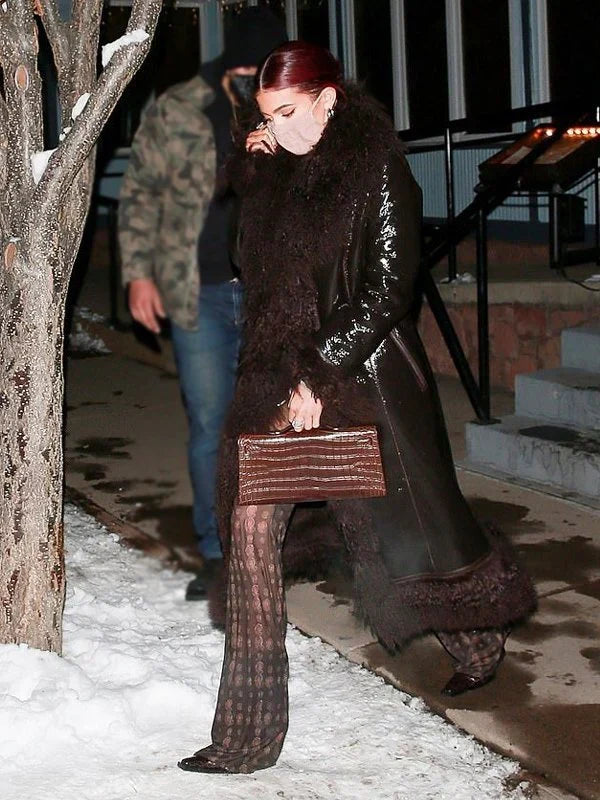 Kylie Jenner Dark Brown Shearling Coat