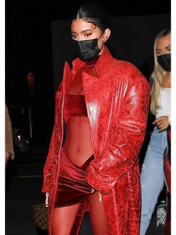 Kylie Jenner LA Red Trench Coat