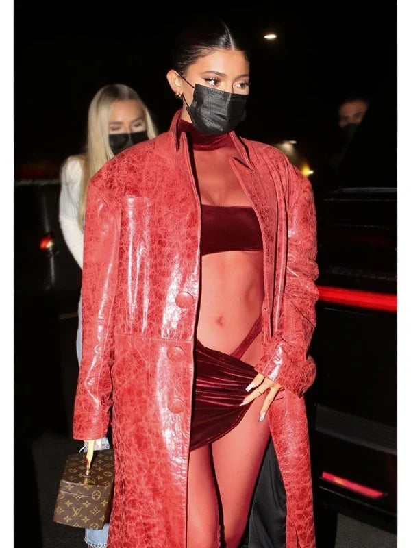 Kylie Jenner LA Red Trench Coat