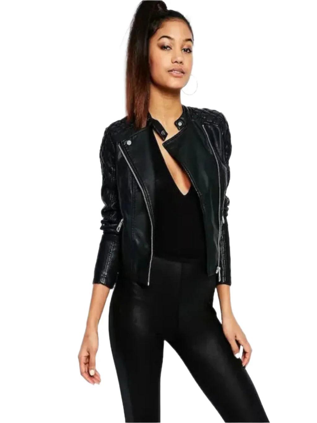 LIPSY Ariana Grande Faux Leather Black Jacket