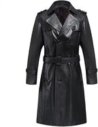 Belted Leather Trench Coat with Gun Flap Classic Military-Inspired Design