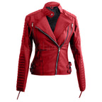 Leather Skin Red Women Ladies Brando Style Synthetic Leather Jacket