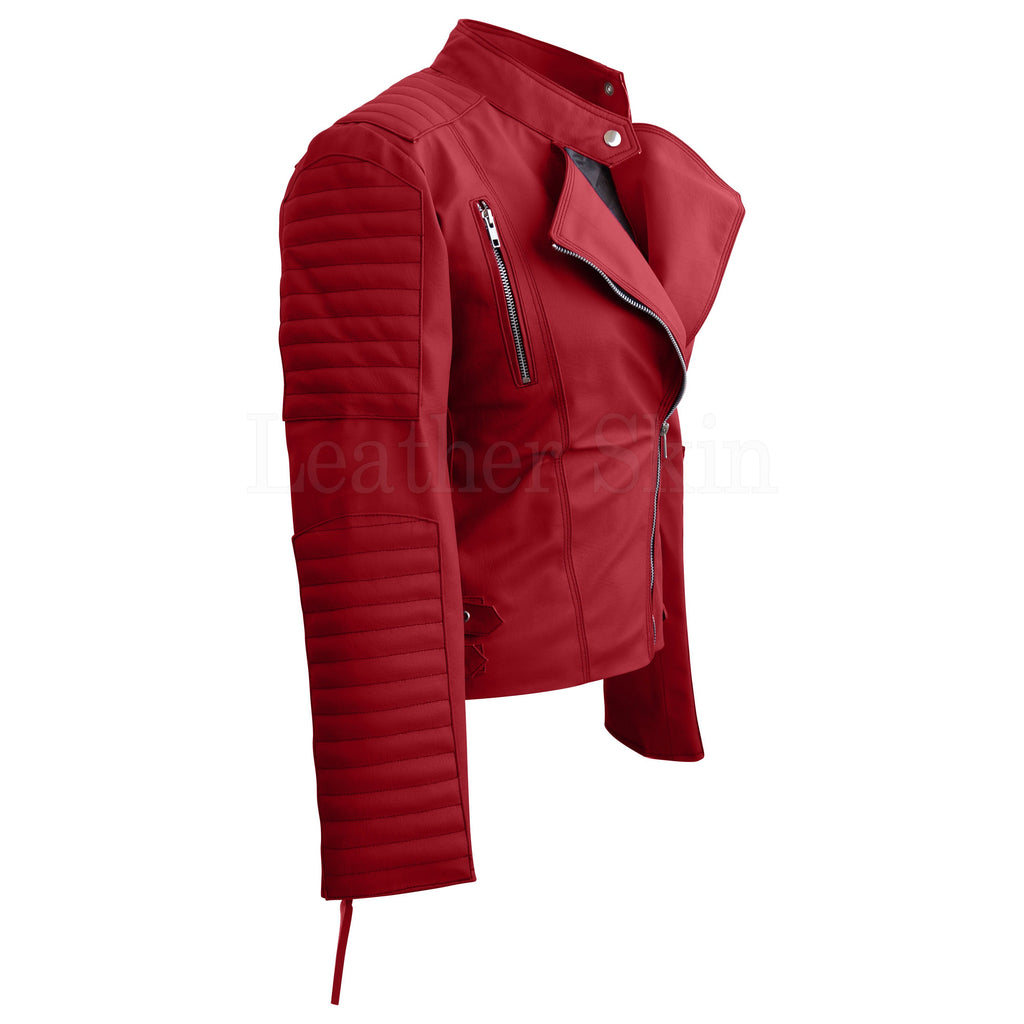 Leather Skin Red Women Ladies Brando Style Synthetic Leather Jacket