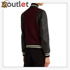 Ladies Maroon Wool-blend and leather teddy Varsity Jacket