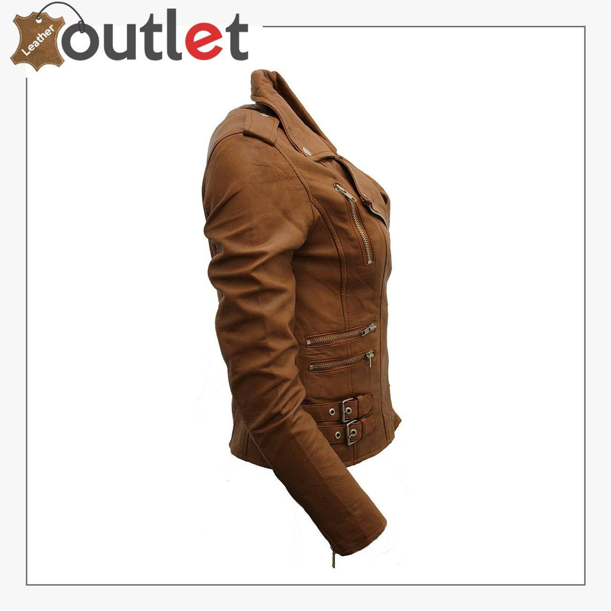 Ladies Tan Real 100% Lamb Nappa Leather Biker Jacket