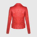 Ladies Leather Biker Red Lamb Nappa Moto Jacket