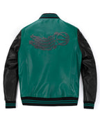 Black-Green Leather Varsity Letterman Bomber Jacket