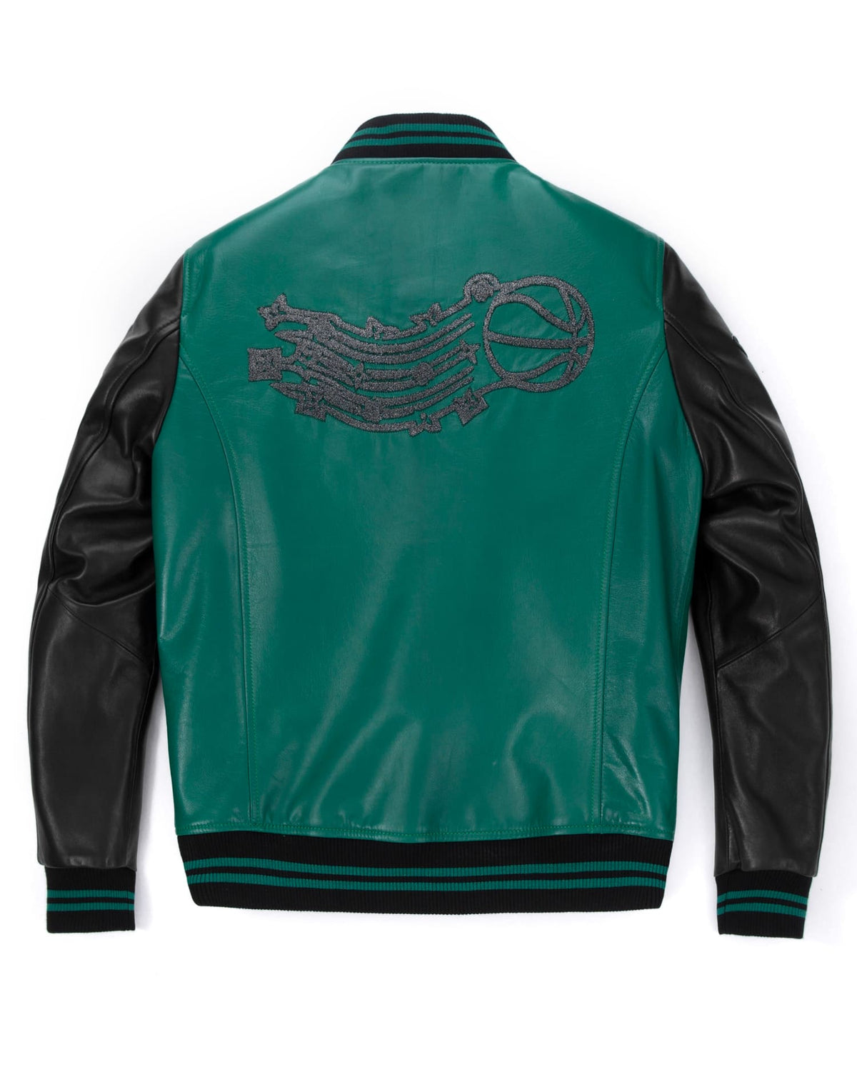 Black-Green Leather Varsity Letterman Bomber Jacket