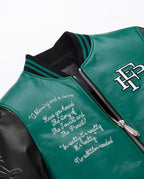 Black-Green Leather Varsity Letterman Bomber Jacket