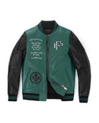 Black-Green Leather Varsity Letterman Bomber Jacket