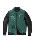 Black-Green Leather Varsity Letterman Bomber Jacket